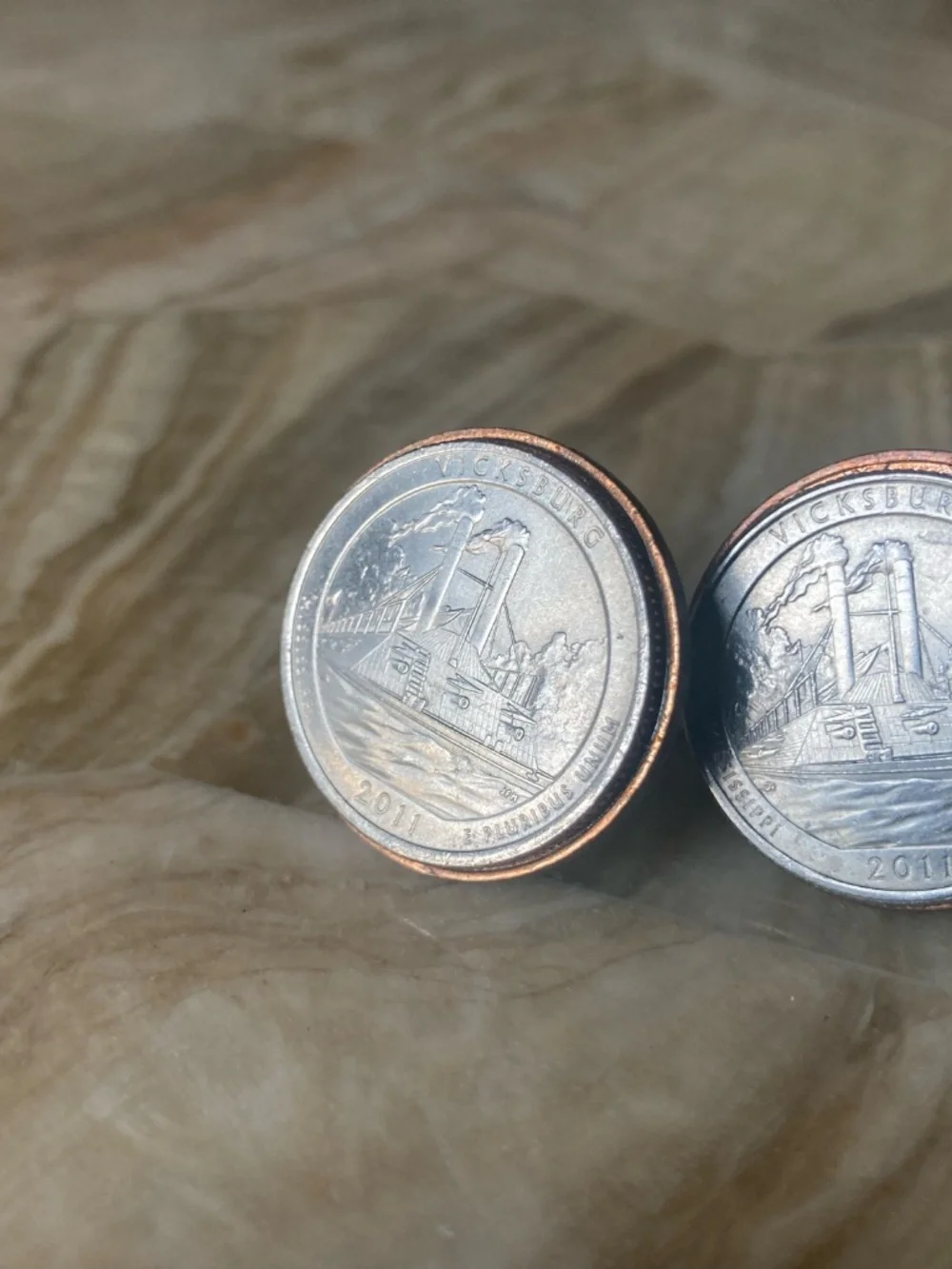 *Handmade 2011 Vicksburg Quarter Coin Cufflinks – Copper Border**
